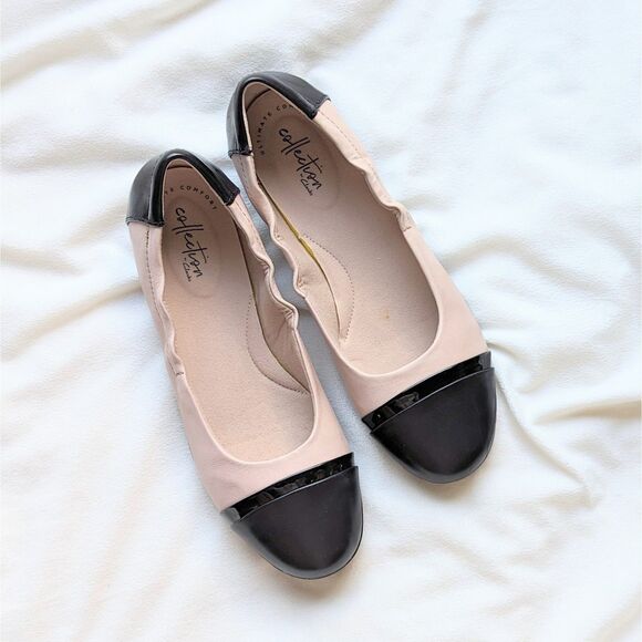 Clarks Rena Jazz Ballet Flats Ballerina Flats Shoes Black & Beige Leather Sz 8 - Picture 3 of 13